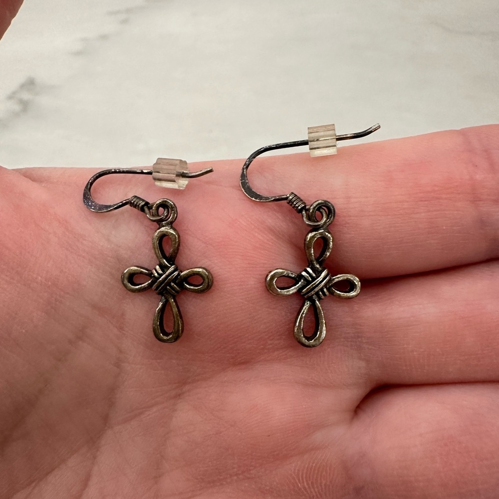 Antique small 925 Silver Cross Celtic Style Earrings